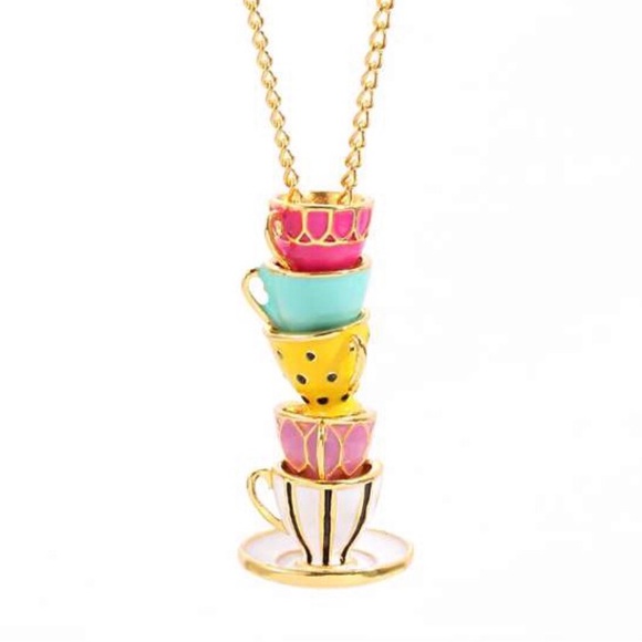 Other - Mad Hatter Tea Party Alice in Wonderland Disney Stacked Rainbow Teacups Necklace